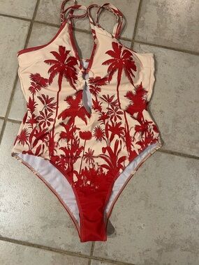 Red Palm Print One-Piece Swimsuit